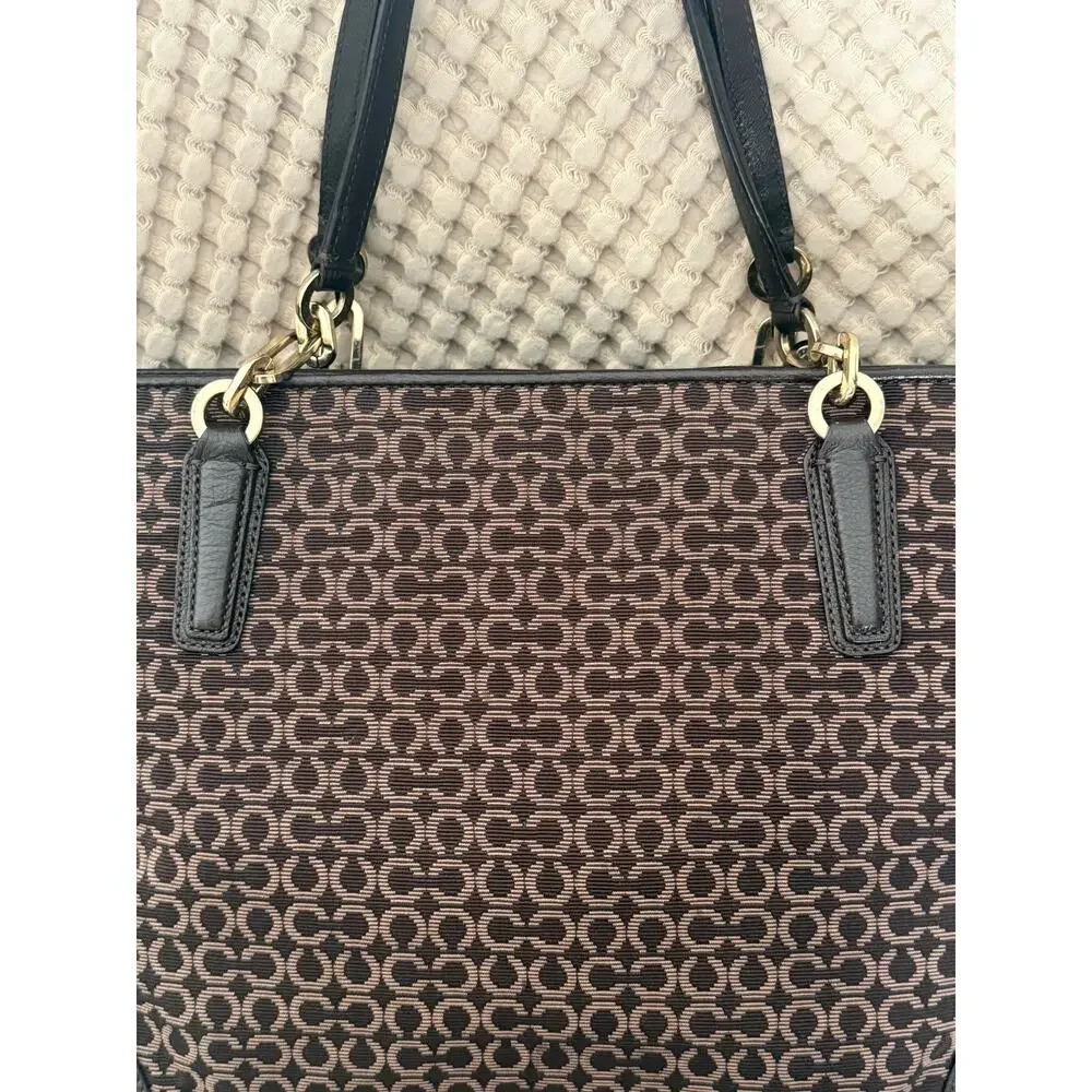 Coach Signature C Women’s Madison Canvas Tote Brown Leather Trim Gold Hardware